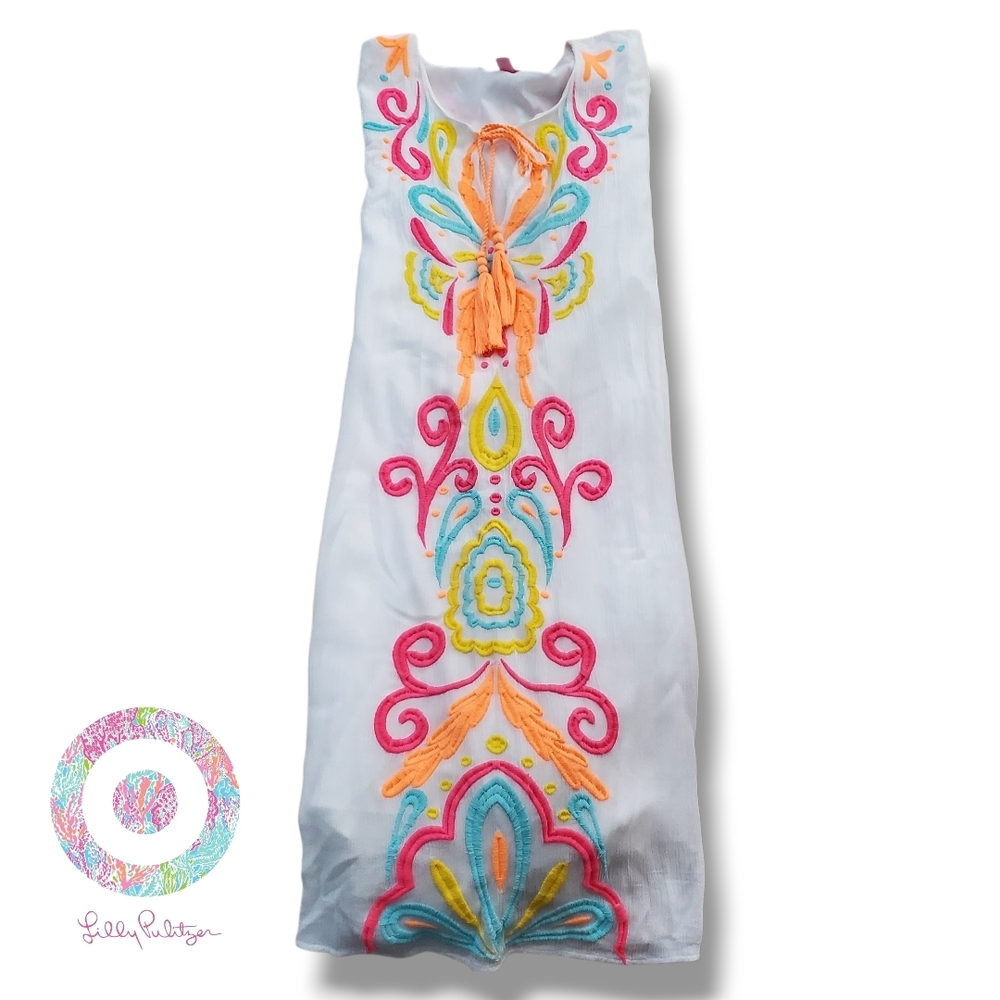 Lilly Pulitzer Ellie Tunic Dress "Resort White Too Much Bubbly" Neon Embroidery - Picture 9 of 16